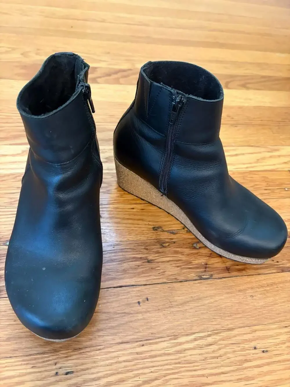 Papillio by Birkenstock Ebba Black Natural Leather Wedge Ankle Boots Booties 7